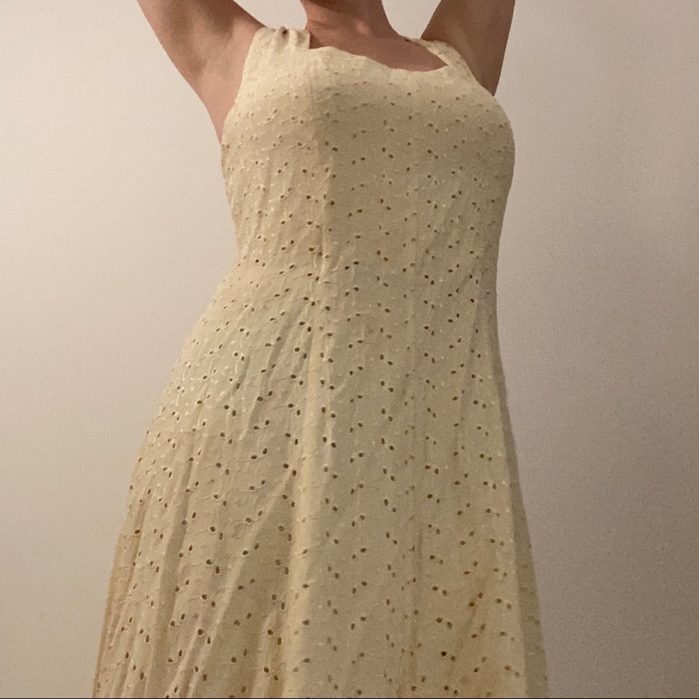 VINTAGE Pale Yellow Eyelet Maxi Dress - Picture 7 of 14